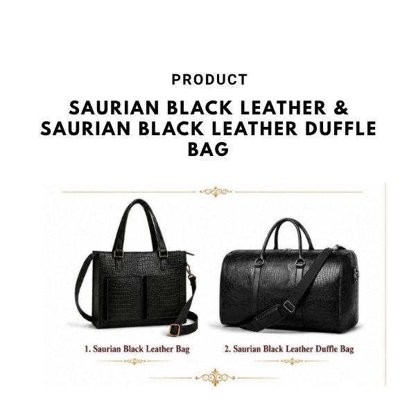 Saurian black leather & Saurian black leather duffle bag